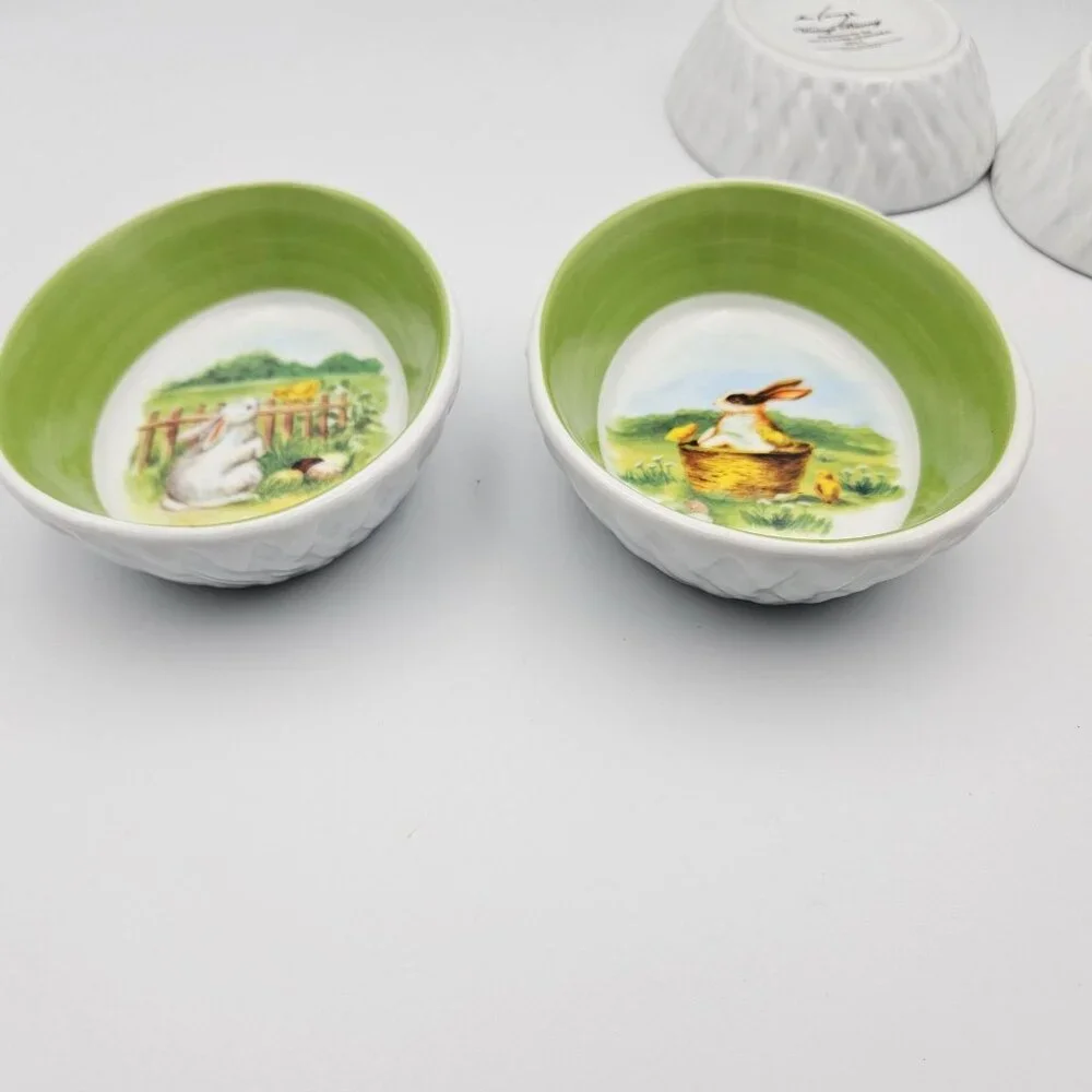 Williams Sonoma Vintage Bunny Ramekins Bowls Easter Egg Spring Set of 4